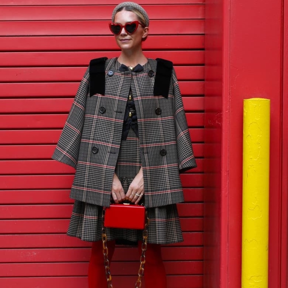 Halogen x Atlantic-Pacific Bow Plaid Cape Jacket